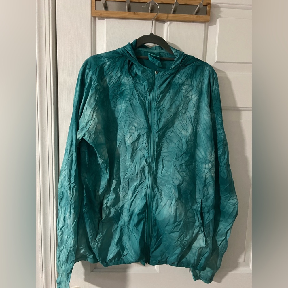 Adidas Runpack Dye Jacket Back Pocket Green Size Large Crinkled Aqua Green